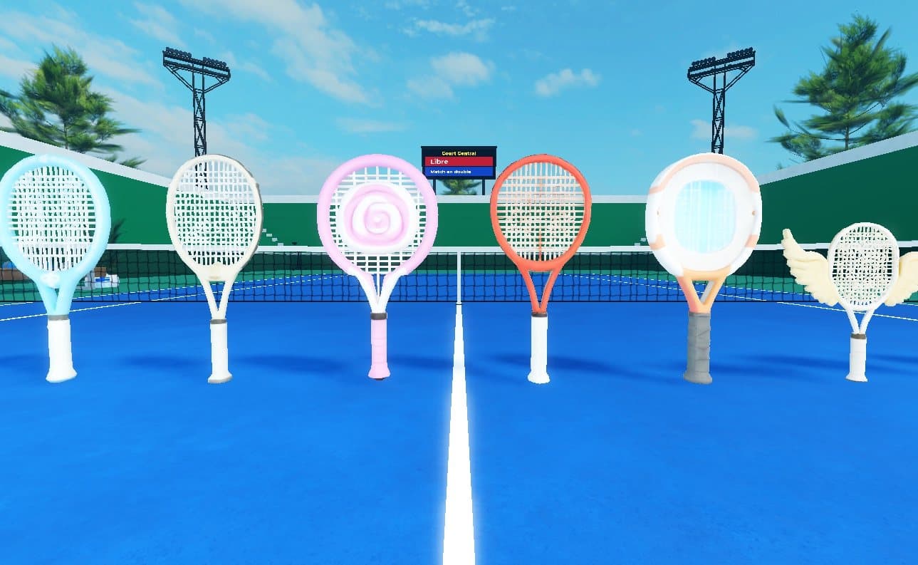 Raquettes en modèles 3D posées sur le court central